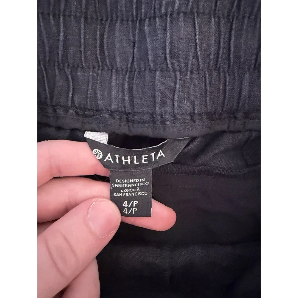 ATHLETA Linen Cabo Tapered Leg Pull On Pants in Black‎ Zip Pockets Size 4/P